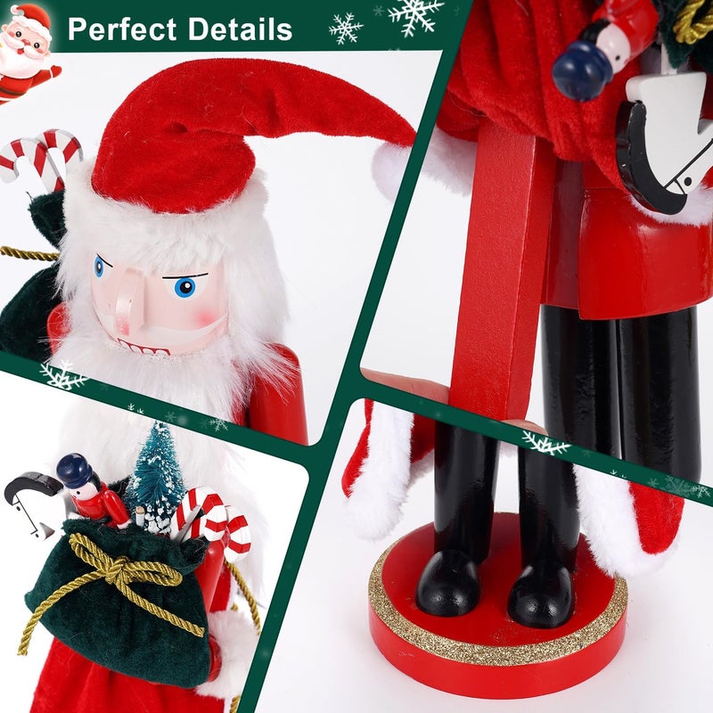 BXO Store Christmas Decorations Nutcracker Ornament,36CM Wooden Xmas Traditional Nutcracker,Festive Collectible Nutcracker Figures Party Tabletop Thanksgiving Decor(with Mini Nutcracker) - Image 3